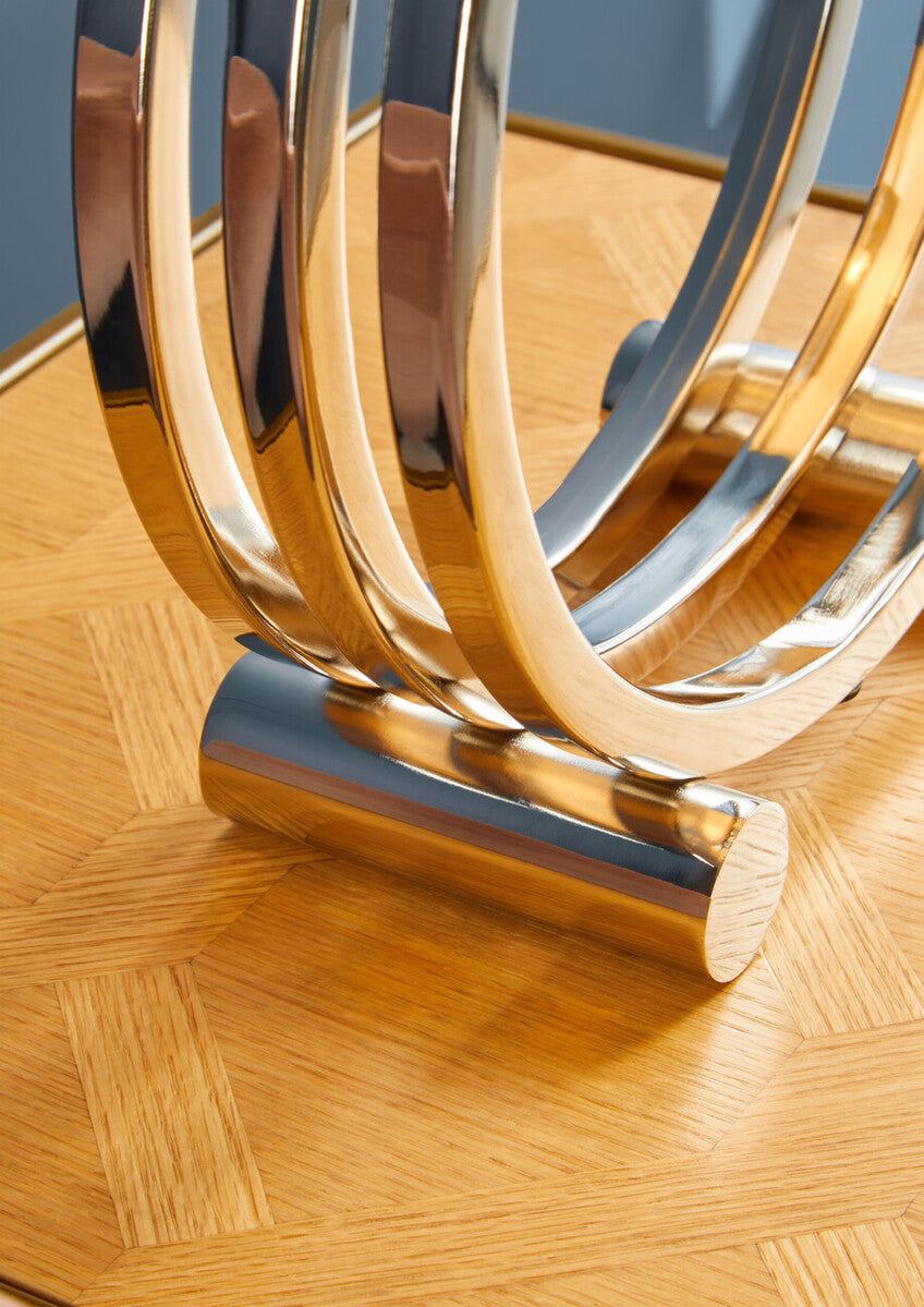 Large Natural Oak Veneer Side Table with Brushed Brass Steel Base