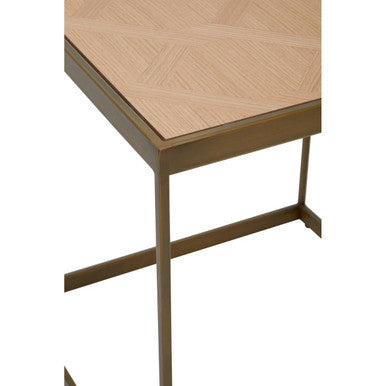 Large Natural Oak Veneer Side Table with Brushed Brass Steel Base