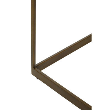 Large Natural Oak Veneer Side Table with Brushed Brass Steel Base