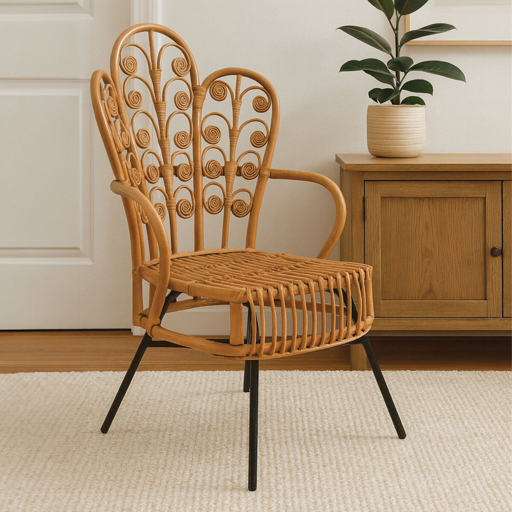 Natural Rattan Scalloped Back Chair