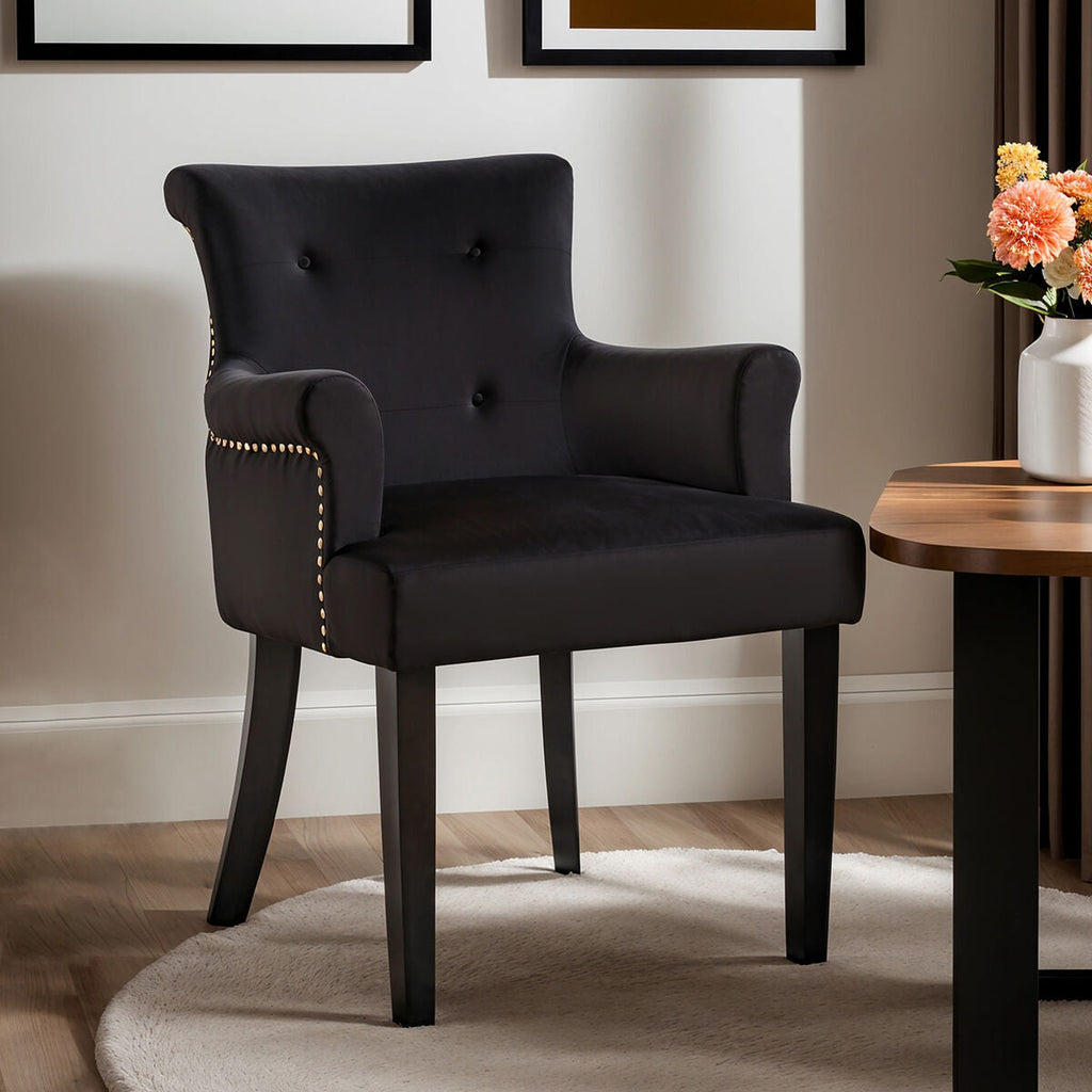 Black Velvet Dining Chair With Ring Back