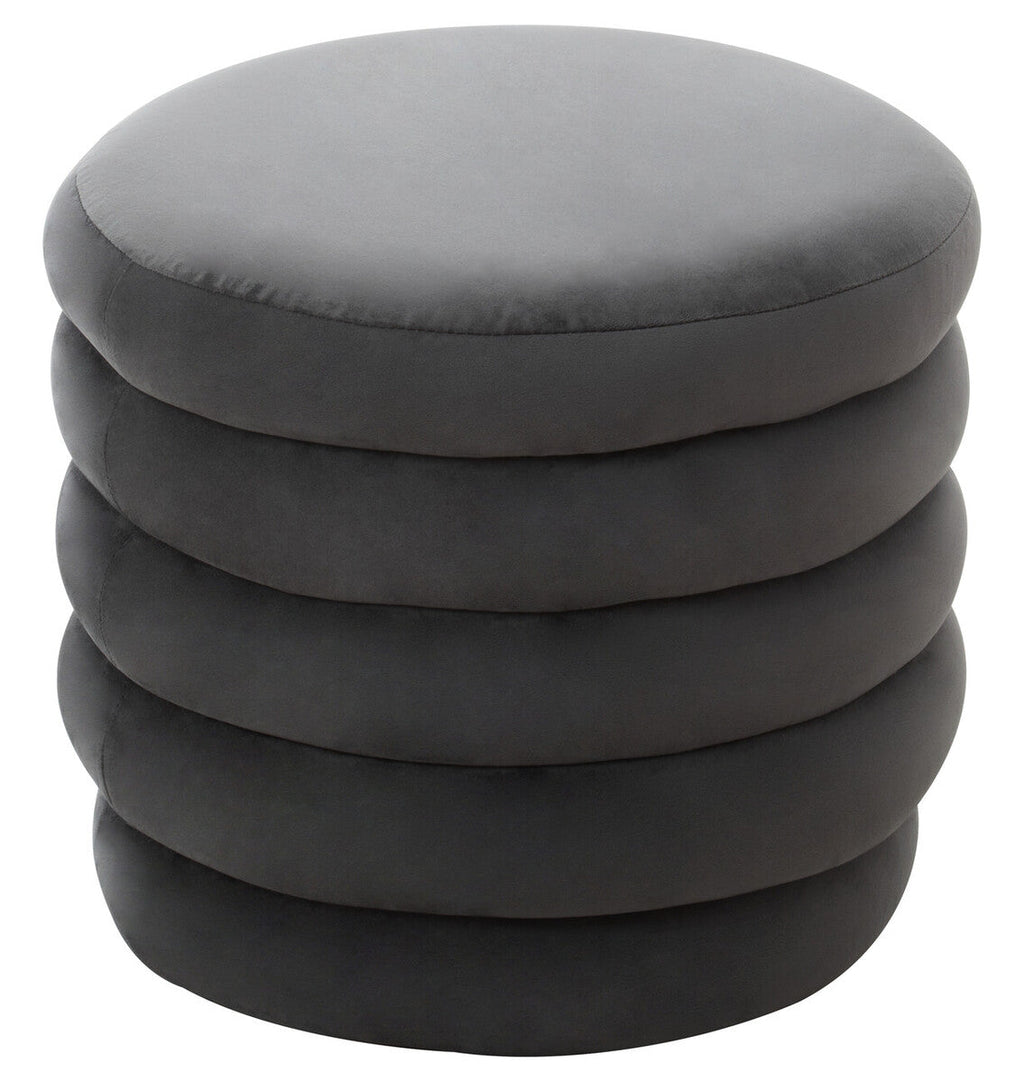 Graphite Velvet Round Footstool