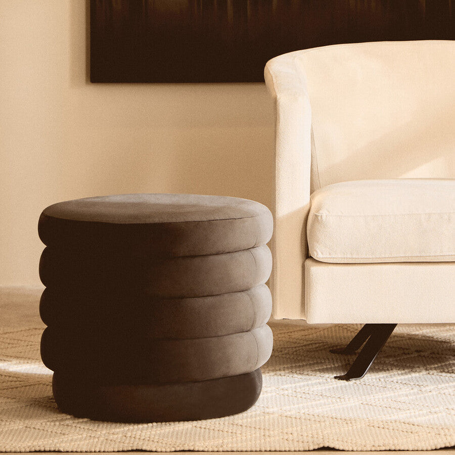 Graphite Velvet Round Footstool