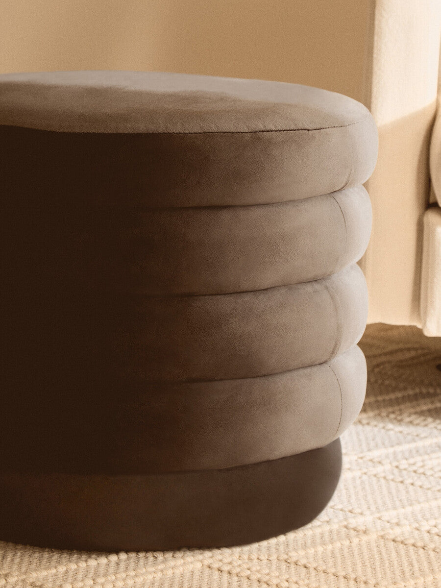 Graphite Velvet Round Footstool