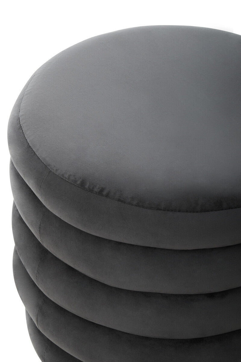 Graphite Velvet Round Footstool