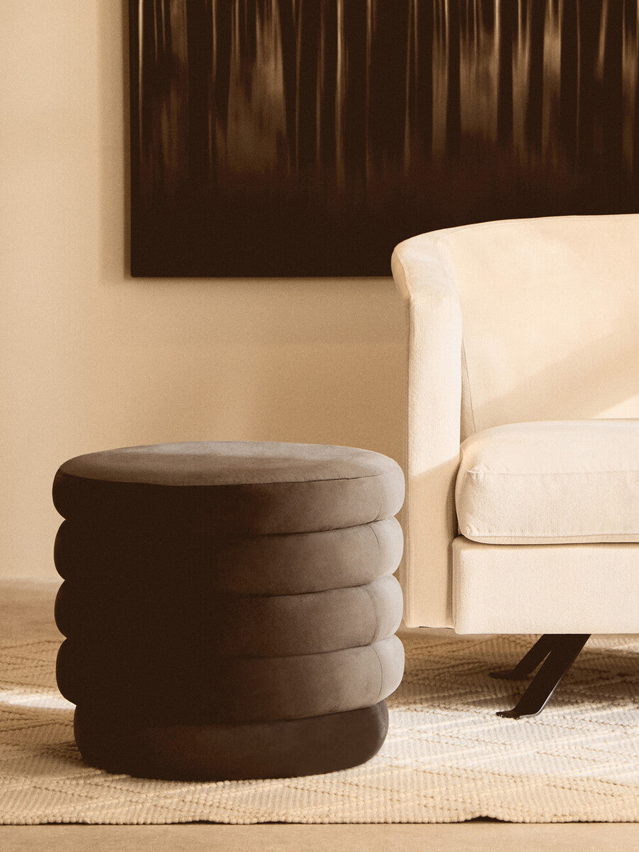 Graphite Velvet Round Footstool