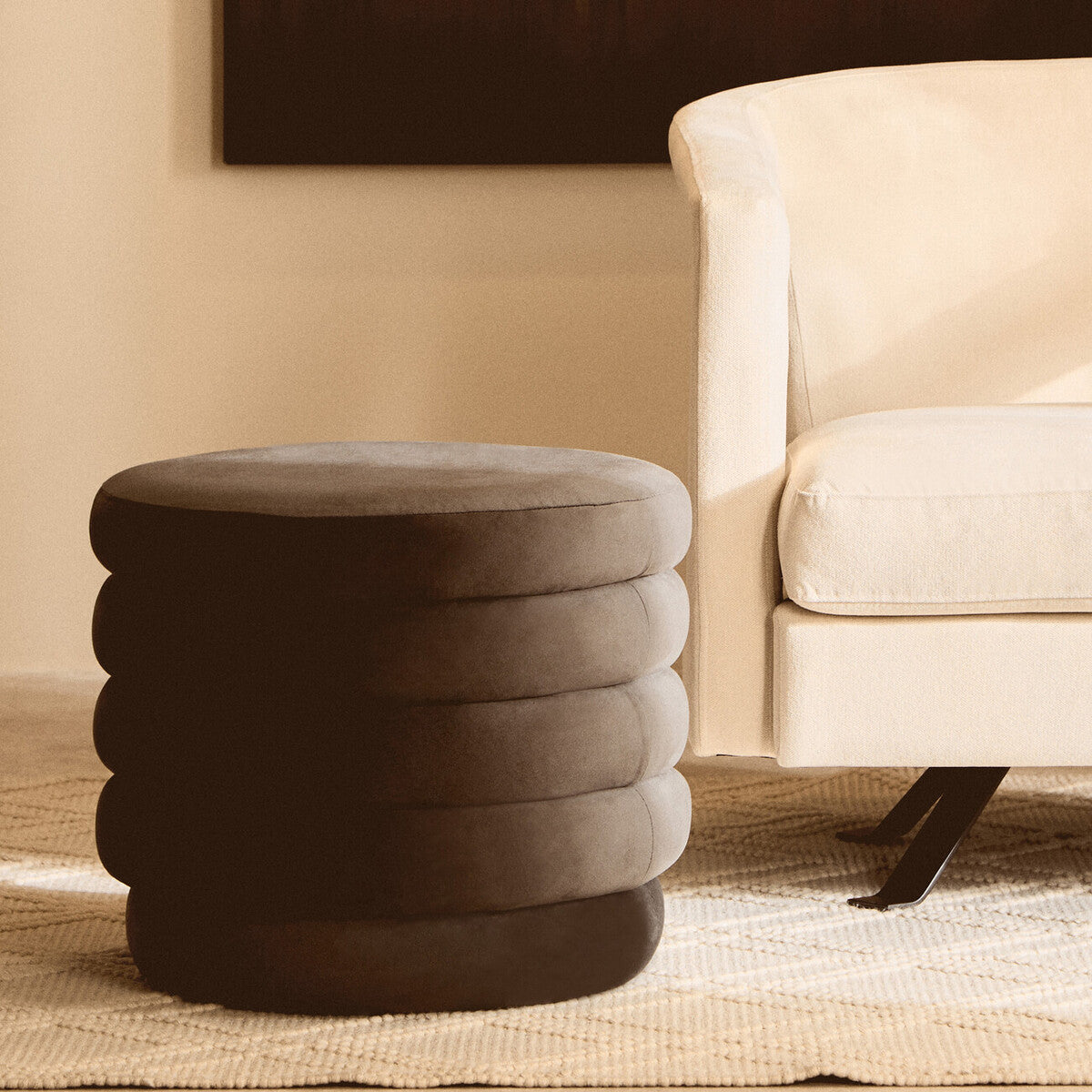 Graphite Velvet Round Footstool