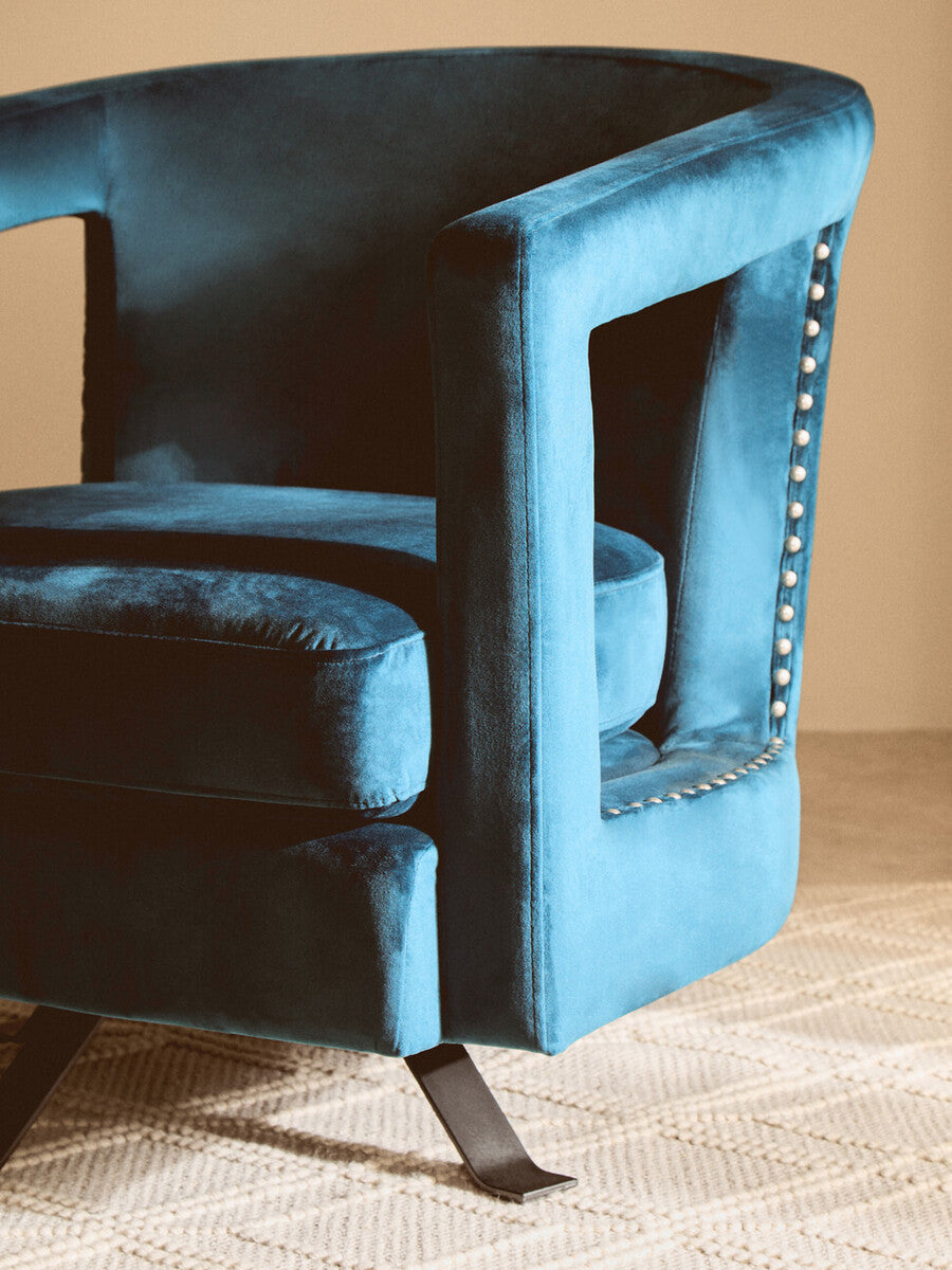 Blue Velvet Swivel Chair
