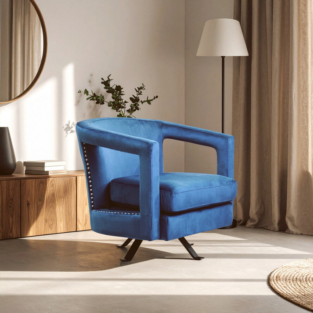Blue Velvet Swivel Chair