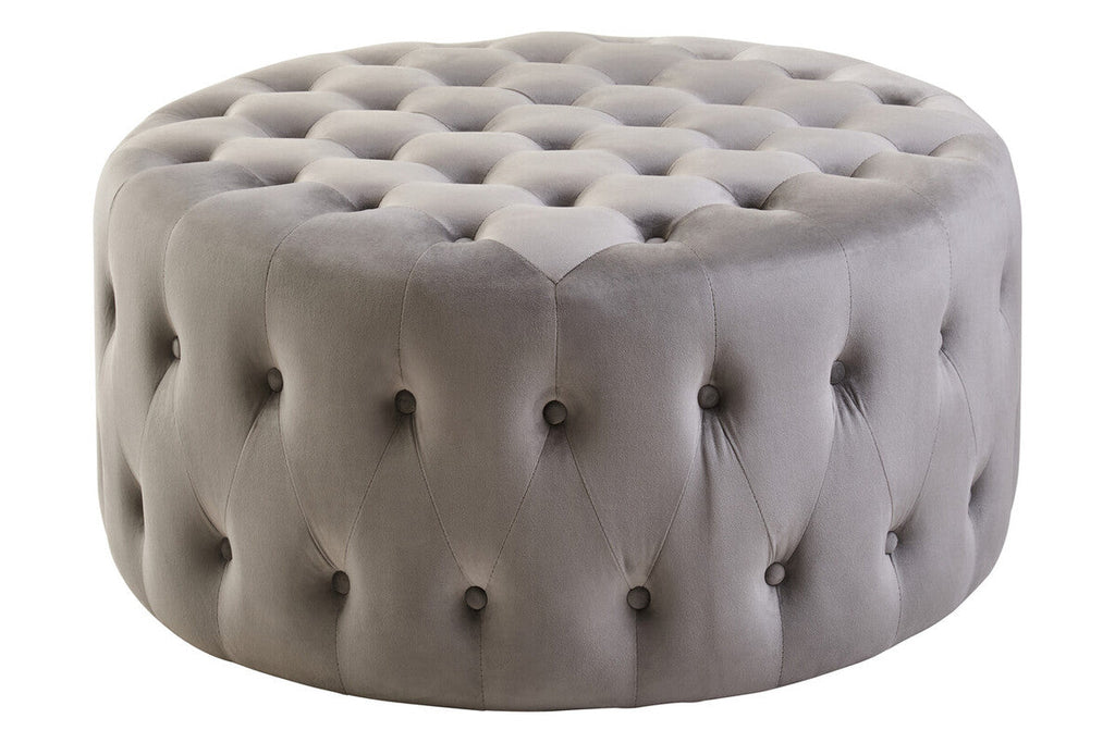 Grey Velvet Round Tufted Footstool