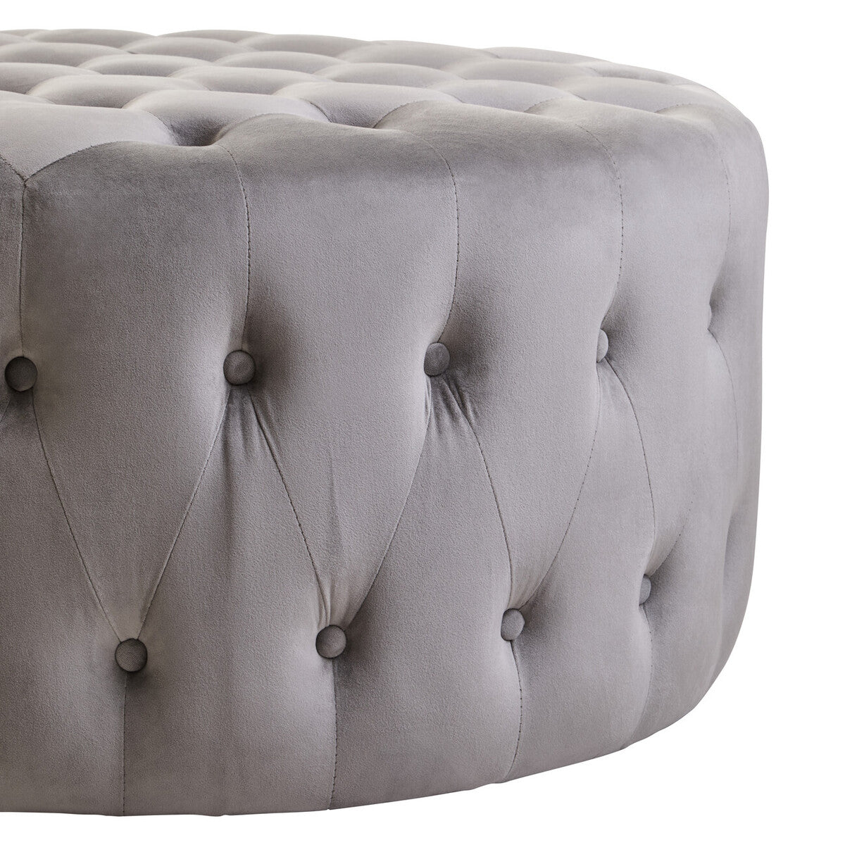 Grey Velvet Round Tufted Footstool