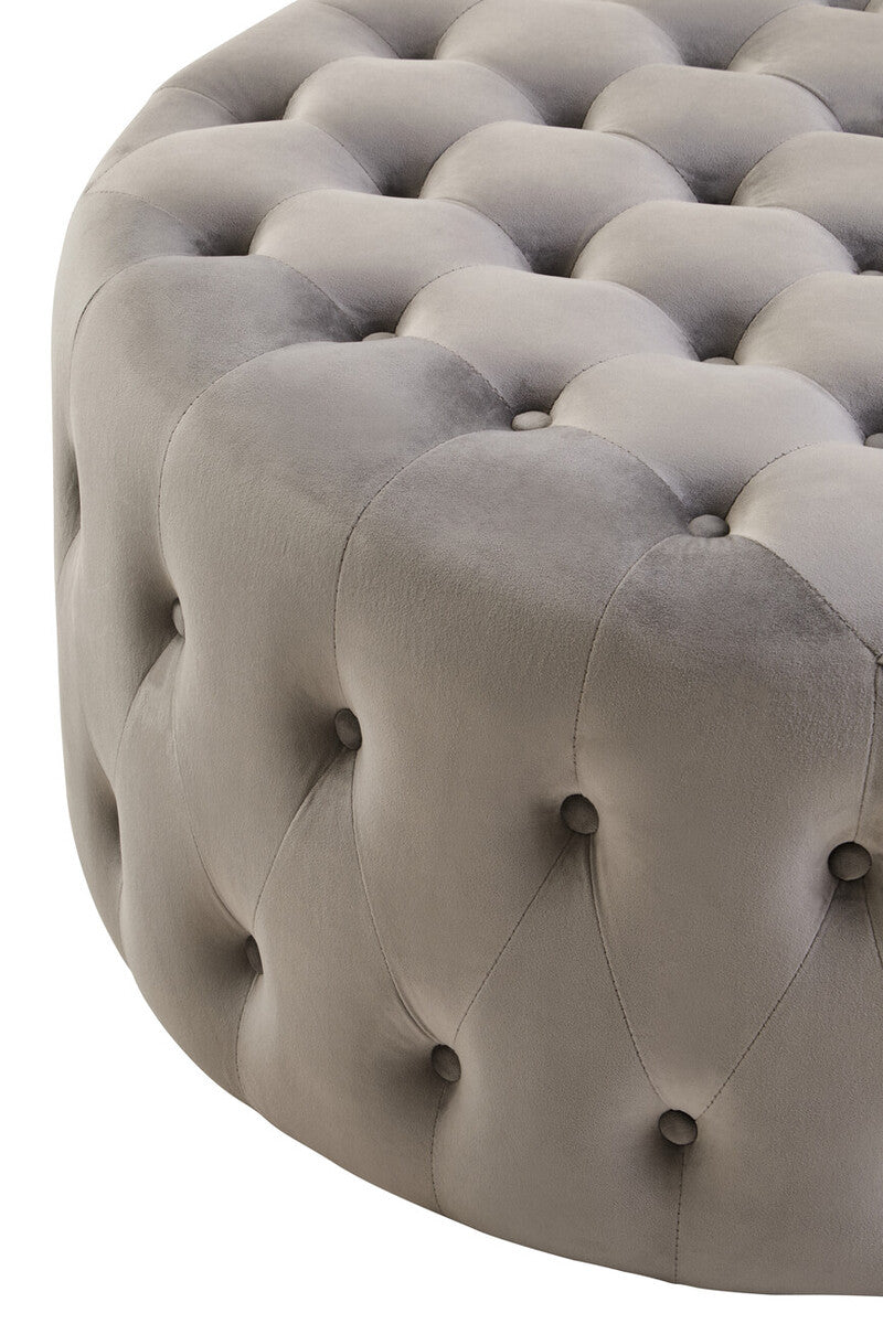 Grey Velvet Round Tufted Footstool