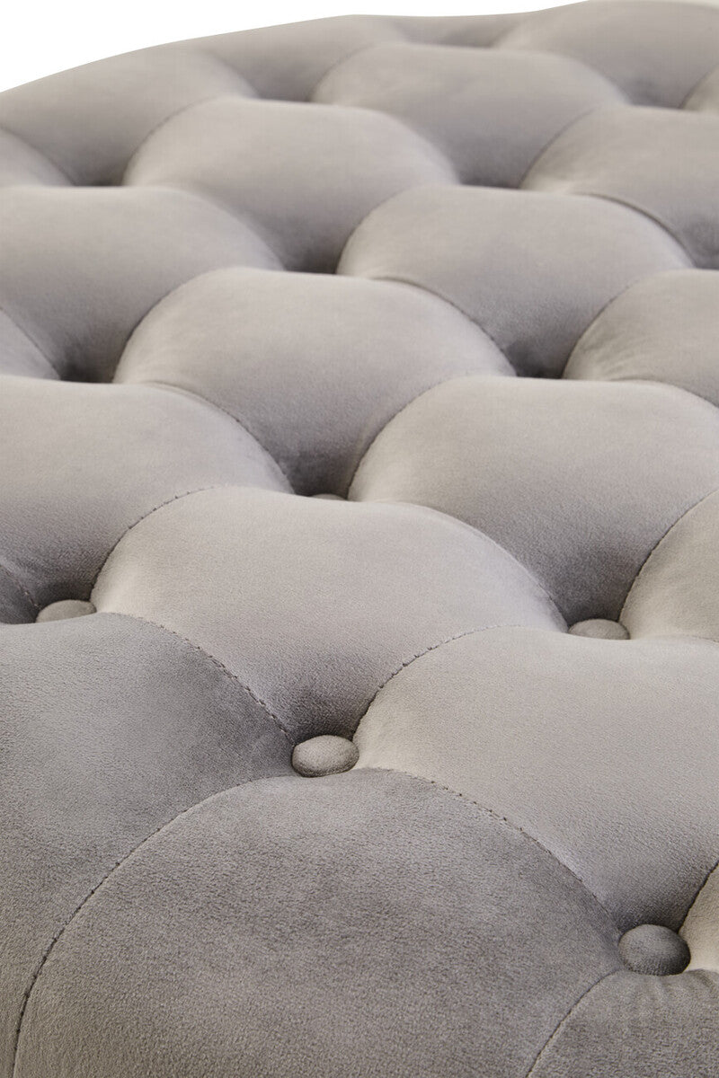 Grey Velvet Round Tufted Footstool