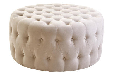 Beige Velvet Round Tufted Footstool