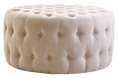 Beige Velvet Round Tufted Footstool
