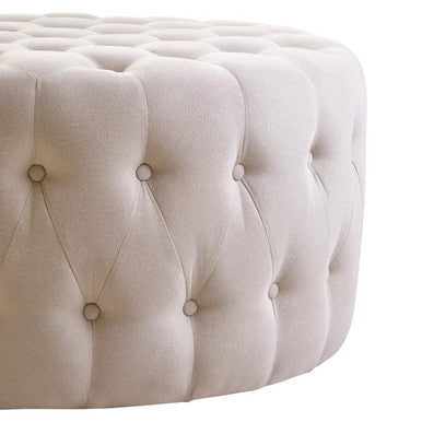 Beige Velvet Round Tufted Footstool