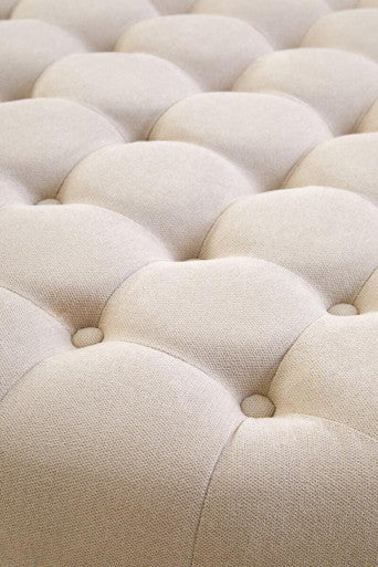 Beige Velvet Round Tufted Footstool
