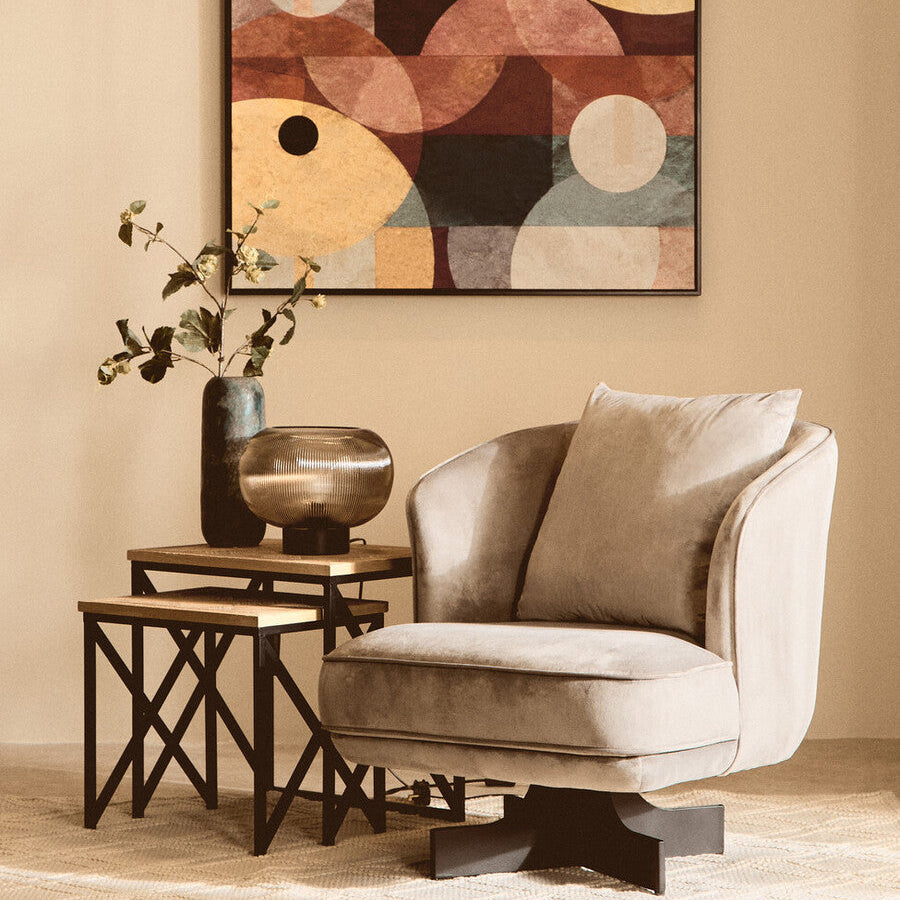 Grey Velvet Swivel Chair with Cushion