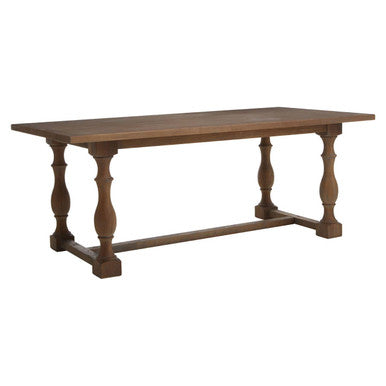 Natural Rectangular Oak Dining Table with Carved Pedestal Legs