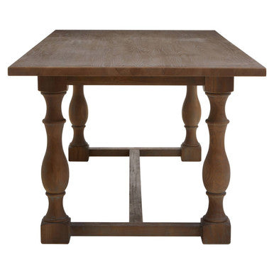 Natural Rectangular Oak Dining Table with Carved Pedestal Legs