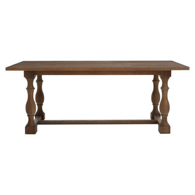 Natural Rectangular Oak Dining Table with Carved Pedestal Legs