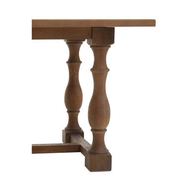 Natural Rectangular Oak Dining Table with Carved Pedestal Legs