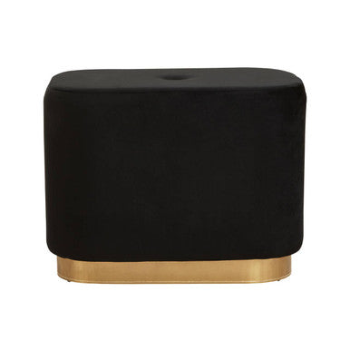 Black Velvet Rectangular Pouffe with Matte Gold Base