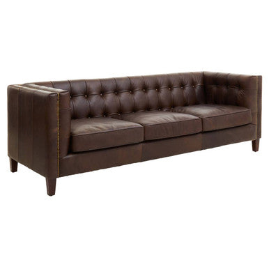 3 Seater Modern Chesterfield Sofa in Dark Brown Leather