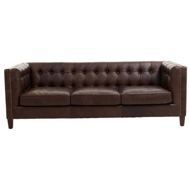 3 Seater Modern Chesterfield Sofa in Dark Brown Leather