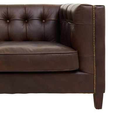 3 Seater Modern Chesterfield Sofa in Dark Brown Leather