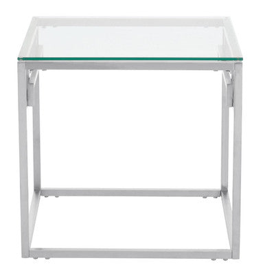 Silver Glass Top Side Table with Geometric Steel Frame