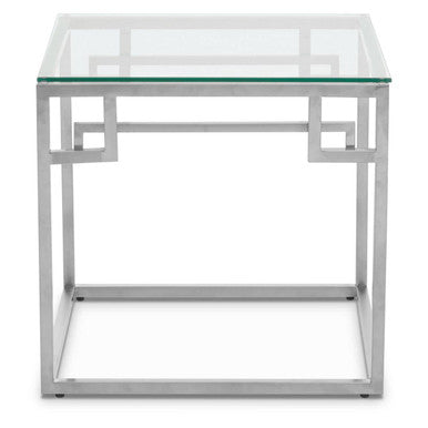 Silver Glass Top Side Table with Geometric Steel Frame