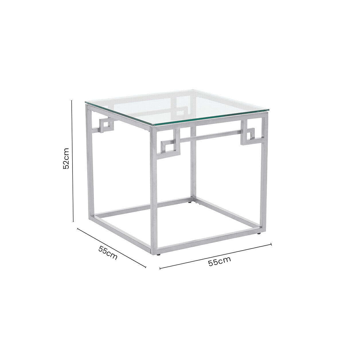 Silver Glass Top Side Table with Geometric Steel Frame