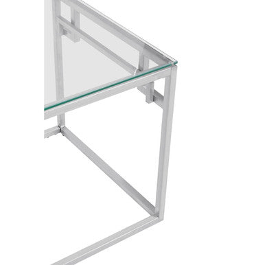 Silver Glass Top Side Table with Geometric Steel Frame