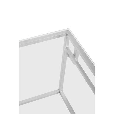 Silver Glass Top Side Table with Geometric Steel Frame