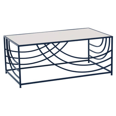 Mirrored Glass Top Coffee Table with Curved Metal Frame Logan