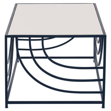 Mirrored Glass Top Coffee Table with Curved Metal Frame Logan