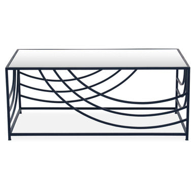 Mirrored Glass Top Coffee Table with Curved Metal Frame Logan