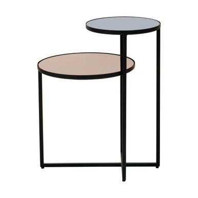 Smoked Mirror Two Tier Side Table with Black Metal Frame