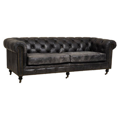 3 Seater Antique Black Chesterfield Leather Sofa