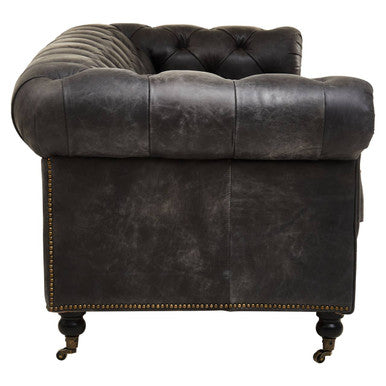 3 Seater Antique Black Chesterfield Leather Sofa