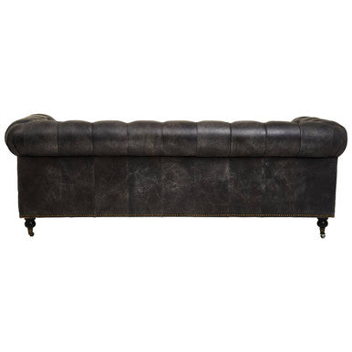 3 Seater Antique Black Chesterfield Leather Sofa