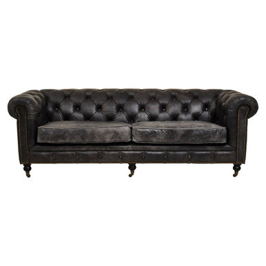 3 Seater Antique Black Chesterfield Leather Sofa