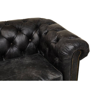 3 Seater Antique Black Chesterfield Leather Sofa