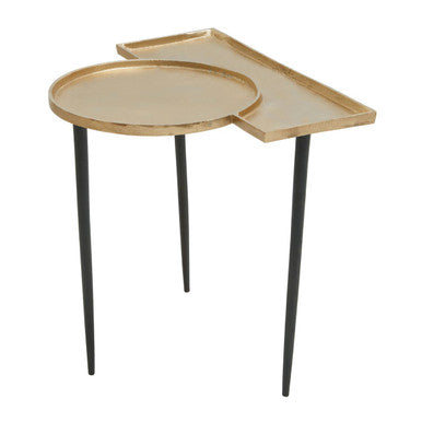 Gold Overlapping Tray Top Side Table with Black Metal Legs