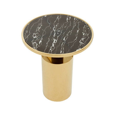 Black Marble Effect Glass Top Side Table with Gold Base