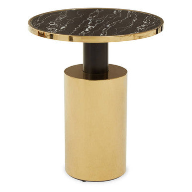 Black Marble Effect Glass Top Side Table with Gold Base