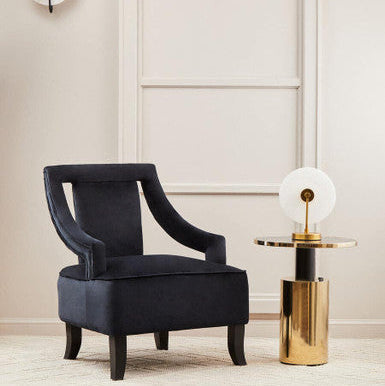 Black Marble Effect Glass Top Side Table with Gold Base
