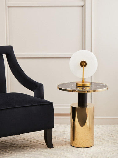 Black Marble Effect Glass Top Side Table with Gold Base