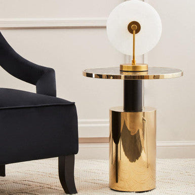 Black Marble Effect Glass Top Side Table with Gold Base